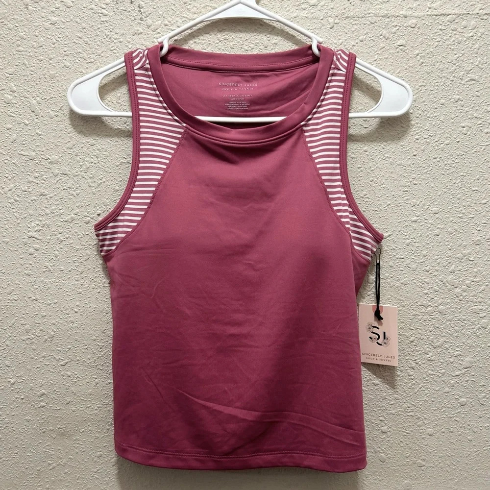 Sincerely Jules Golf & Tennis Pink with White Stripes Tank Top NWT Size Small